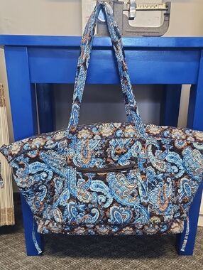 Quilted Paisley Tote Bag in Blue and Brown
